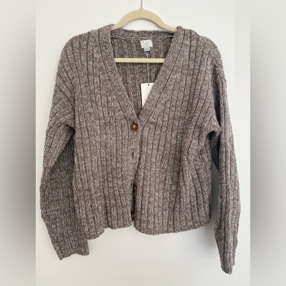 A new day cardigan- tan with light white detailing